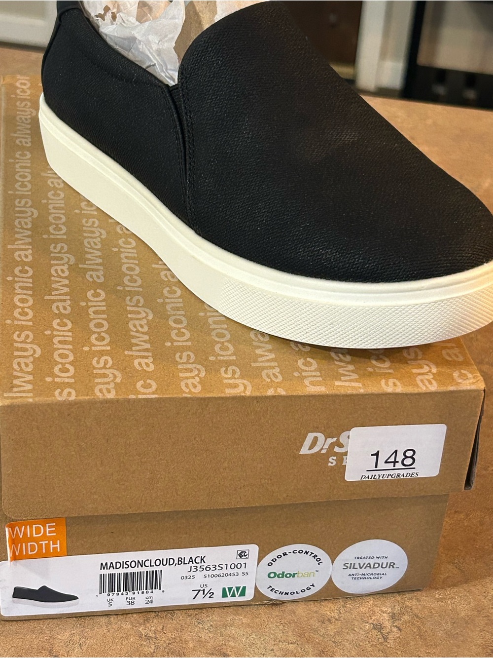 Dr. Scholl's Black Slip-On Platform Sneaker with White Sole